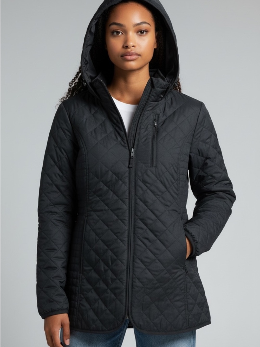 Lands’ End Black Quilted Jacket Hooded Coat Women’s Small NWT Lightweight